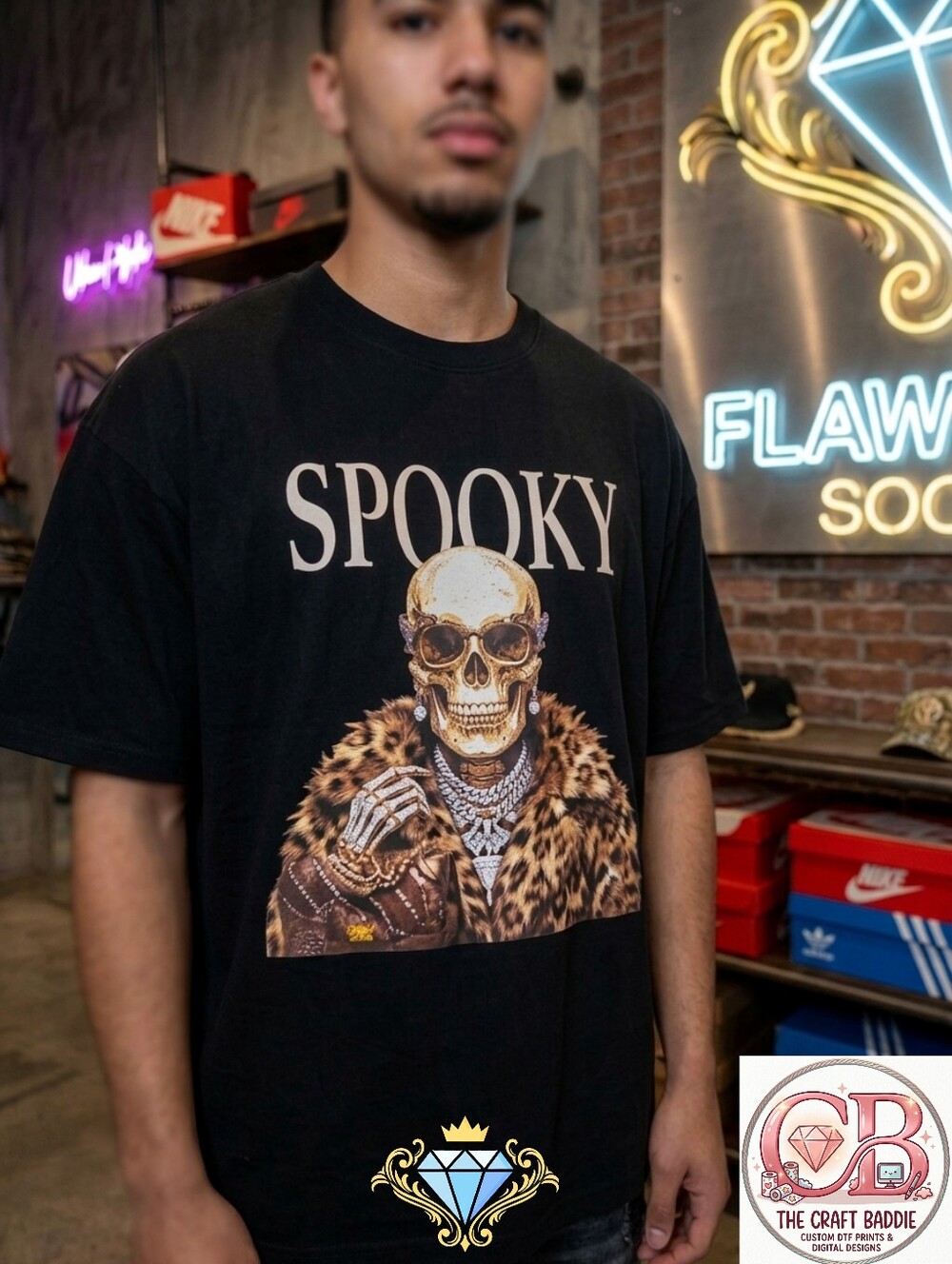 NWT No Boundaries SPOOKY Diamond Skull Streetwear Graphic T-Shirt Men’s Large